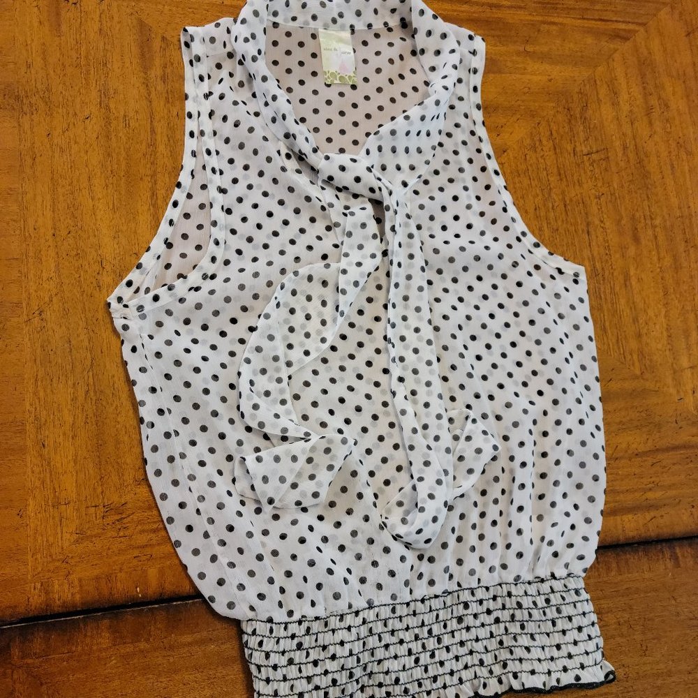 Alex & Jane Black & White Polka Dot Sheer Top